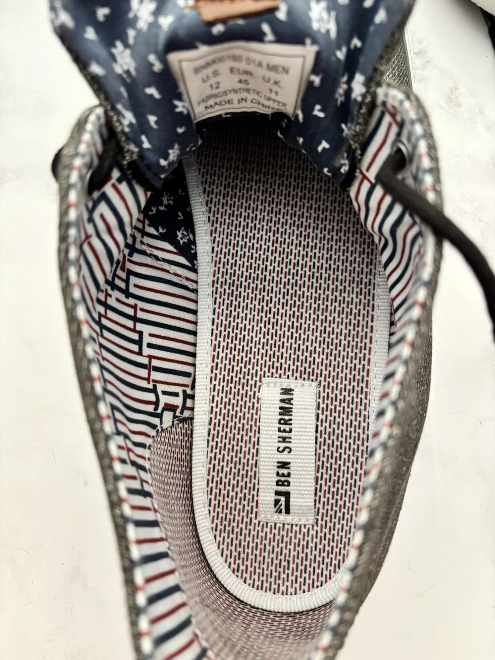 Ben Sherman Men’s Gray/White Canvas Lace-Up Sneakers Round Toe US 12 EU 45